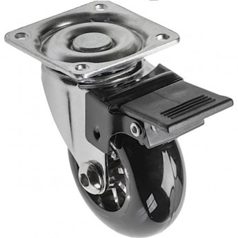 Колесо поворотное GTV KM-RD-50-CF-20, D-50мм, черное со стопором на площадке Brazylia, нагрузка 40кг (комплект 4 шт)